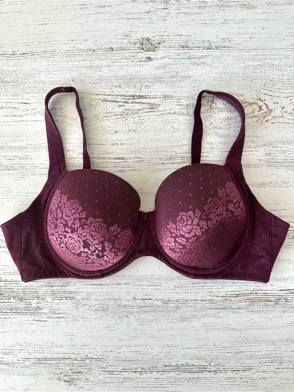 SOMA Stunning Support Full Coverage Underwire Bra Burgundy Floral Polka Dot 40C